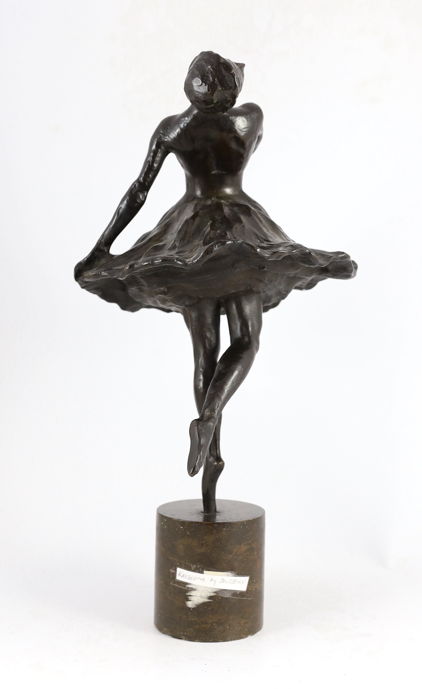 Serafin Nikolaevich Sud'binin (Russian, 1867-1944). A bronze figure of the ballerina Tamara Karsavina height 54cm